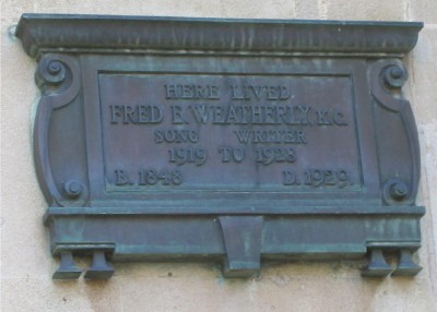 Fred E Weatherly plaque