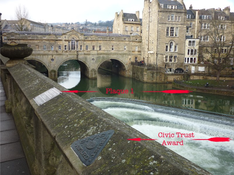 Location of Civic Trust Award plaque at Pulteney Weir